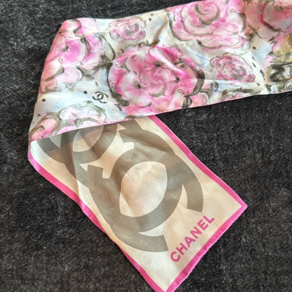 Chanel Pink and Gray Twilly Scarf